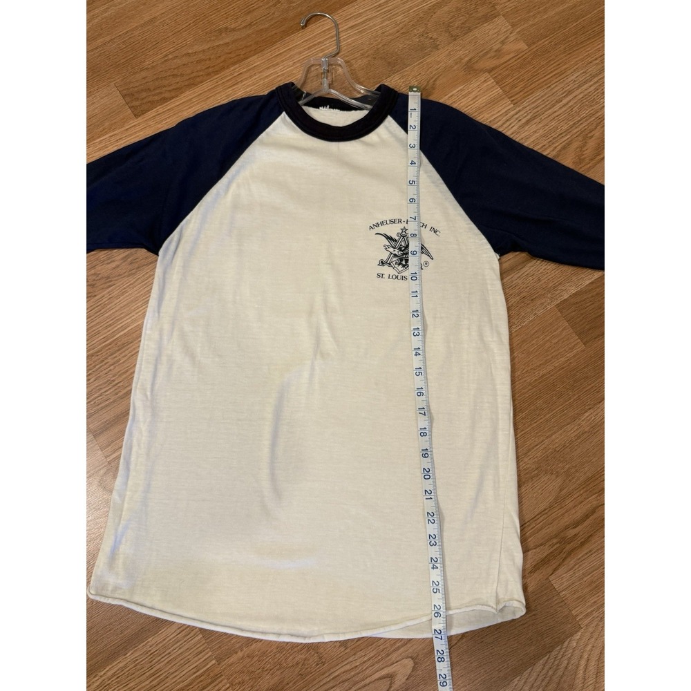Vintage 70s 80s Anheuser-Busch logo beer Baseball T-shirt USA  Sz M Blue Cream - Picture 9 of 9